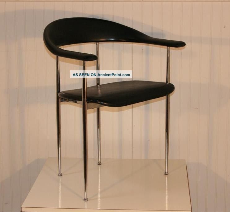 Heavy Vtg Mid Century Modern Fasem Italian Chrome Vinyl Arm Chair Made In Italy Post-1950 photo