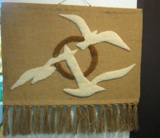 Mid Century Flying Birds Sea Gull Sun Wall Art Textile photo