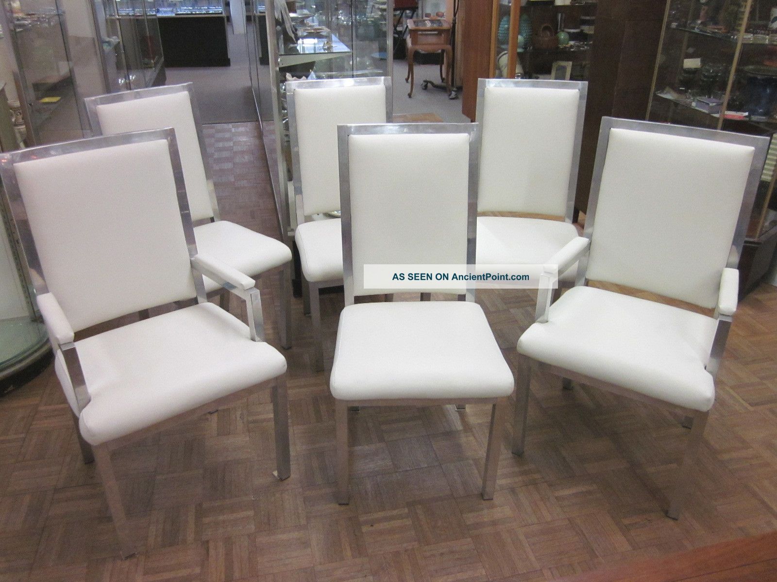 Set Of Six Mid Century Ivory Leather + Aluminum Dining Chairs C1969 Post-1950 photo