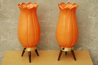 Orange Acanthus Lily Table Lamps Vintage Mod Mid Century Table Lamps photo