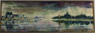 Signed: Maggi; Vintage Impressionist Watercolor Of A Bay Inlet photo
