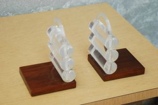 Vintage Bookends Modern Lucite Walnut Mid Century Circles 1960s I Like Mikes photo