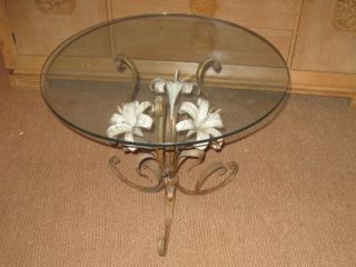 Mid Century Gilt Metal Round Lily Flower End Side Table photo
