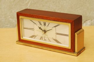 Vintage Mantel Clock Seth Thomas Desk Clock Small Wood Brass Mid Century Modern photo