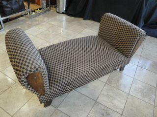 Mid Century Modern Eames Furniture Adjust Head Rest Tan Brown Check Lounge Sofa photo