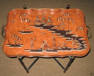 Mid Century Hollywood Regency Mottahedeh Chinese Tole Folding Tray Table Italy photo
