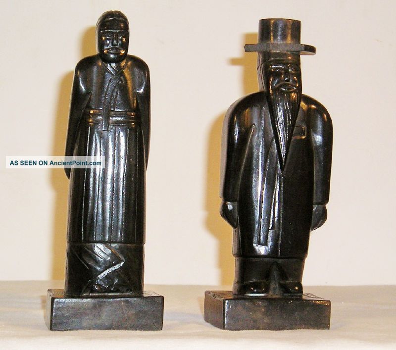 Vintage Pair Carved Stone Statues M9 Mid-Century Modernism photo