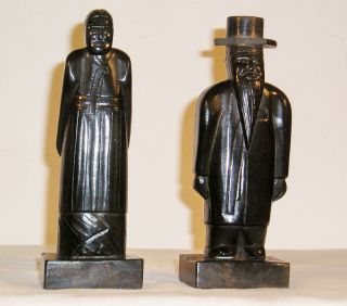Vintage Pair Carved Stone Statues M9 photo