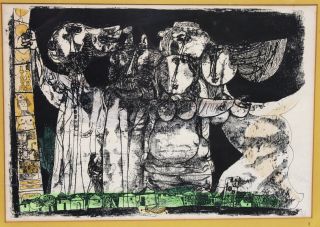 Signed M.  Berem ?? Xl/l; Fantastic Mid Century Modernism Lithograph Of Figures photo