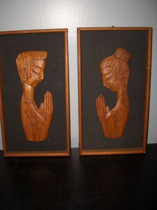 Vintage Teak Witco Wood Wall Plaques Sculptures Carvings Pictures Plaques Tiki photo