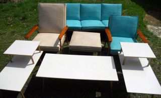 Rare Vintage Retro Mid Century Hamilton Cosco 7 Piece Patio Furnture photo