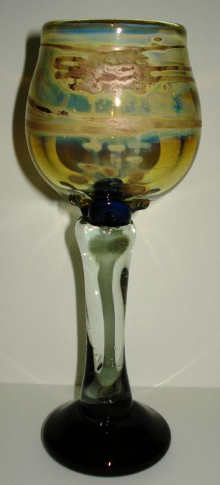 Mid Century Modern Vernon Brejcha Blown Studio Art Glass Wine Goblet Signed 1 photo
