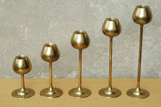 Danish Modern Solid Brass Candle Stick Holders Set Of 5 Mid Century Modern 1960s photo