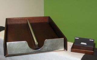 Mid Century Streamline Walnut Aluminum Desk Accessories photo