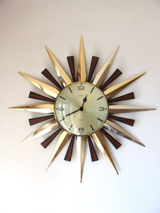 70s Fabulous Metamec Sunburst Starburst Wall Clock Near Mint photo
