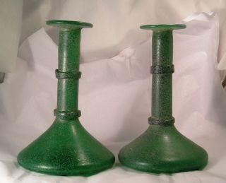 Magnificent Pair Vintage Murano Art Glass Candle Stands Q22 photo