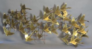 Curtis Jere Wall Sculpture W/ 30 Birds In Flight Vintage Retro photo