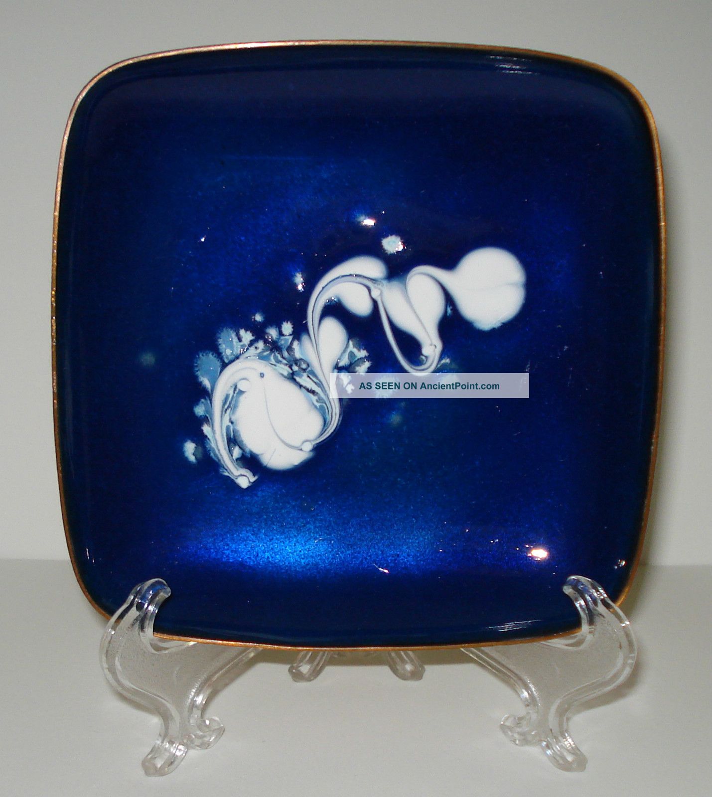 Vtg Mid Century Modern Leon Statham Enamel Copper Bowl Tray Signed Hand Painted Mid-Century Modernism photo