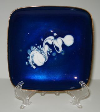 Vtg Mid Century Modern Leon Statham Enamel Copper Bowl Tray Signed Hand Painted photo