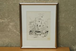 New York City Framed Pen & Ink By Desel Vintage Mid Century 1960s I Like Mikes photo
