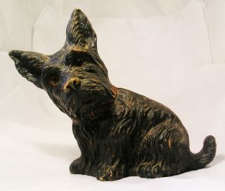 Vintage Or Antique Glass Eyes Scotty Terrier Dog Statue S2 photo