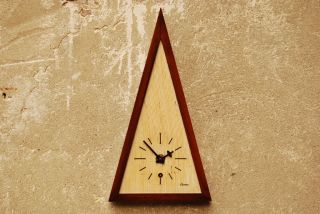 Sessions Wood Triangle Wall Clock Vintage Mid Century photo