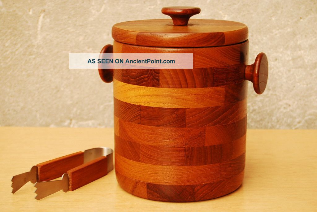 Danish Modern Round Teak Ice Bucket Tongs Mid Century Mid-Century Modernism photo