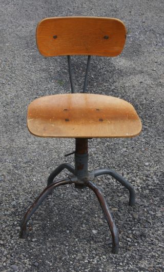 Vintage Industrial Era / Mid Century Modernism Wood & Metal Swivel Chair,  Singer photo