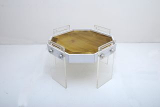 Mid Century Modern Hollywood Regency Lucite Brass Octagon Table Chinese Inspired photo