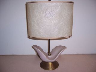 Vintyage Mid - Century Crackle Pottery Lamp W/ Fiberglass Shade photo