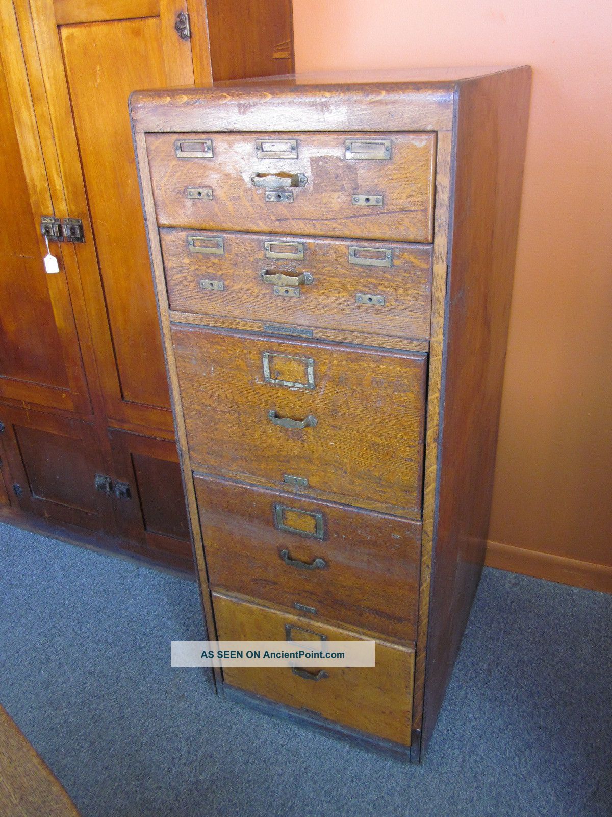 Arts & Crafts Mission Oak 5 - Drawer Library Style File Cabinet C1900 - 1910 1900-1950 photo