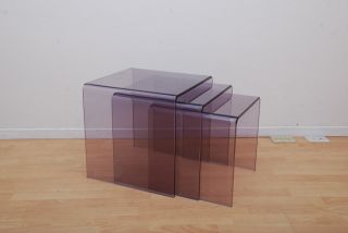Mid Century Modern Lucite Staking Nesting Tables Smoke Color Sculptural Clean photo