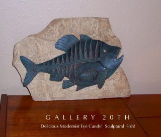 Mid Century Abstract Modernist Metal Fish Sculpture Wall Art Eames Retro Vtg photo