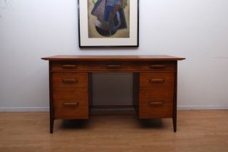 Heritage Walnut Mid Century Desk Vintage Retro Hollywood Regency Era photo