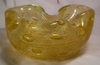 Fabulous Vintage Murano Italian Art Glass Gold Bowl Controlled Bubble Q21 photo