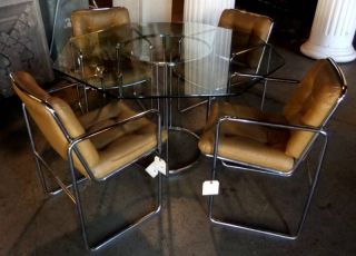 Mid - Century Octagon Glass Dining Table/4 Chairs 4007 photo