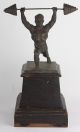 Weight Lifting Sport Trophy Vintage Old Authentic Bronze Muscle Man Antique Rare Mid-Century Modernism photo 4