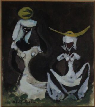 Adolf Dehn Painting Signed Haitian Women Provenance Aaa Gallery Label Ca.  1950 ' S photo