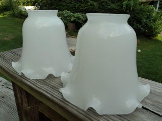 Vintage Ruffled/scalloped Pearlized Cased Glass Sconce Chandelier White Shades photo