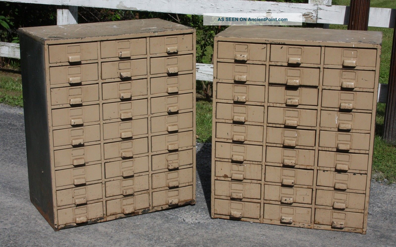 Stunning Pair Of Modernism Industrial Metal Cabinets Each Has 27 Drawers 1900-1950 photo