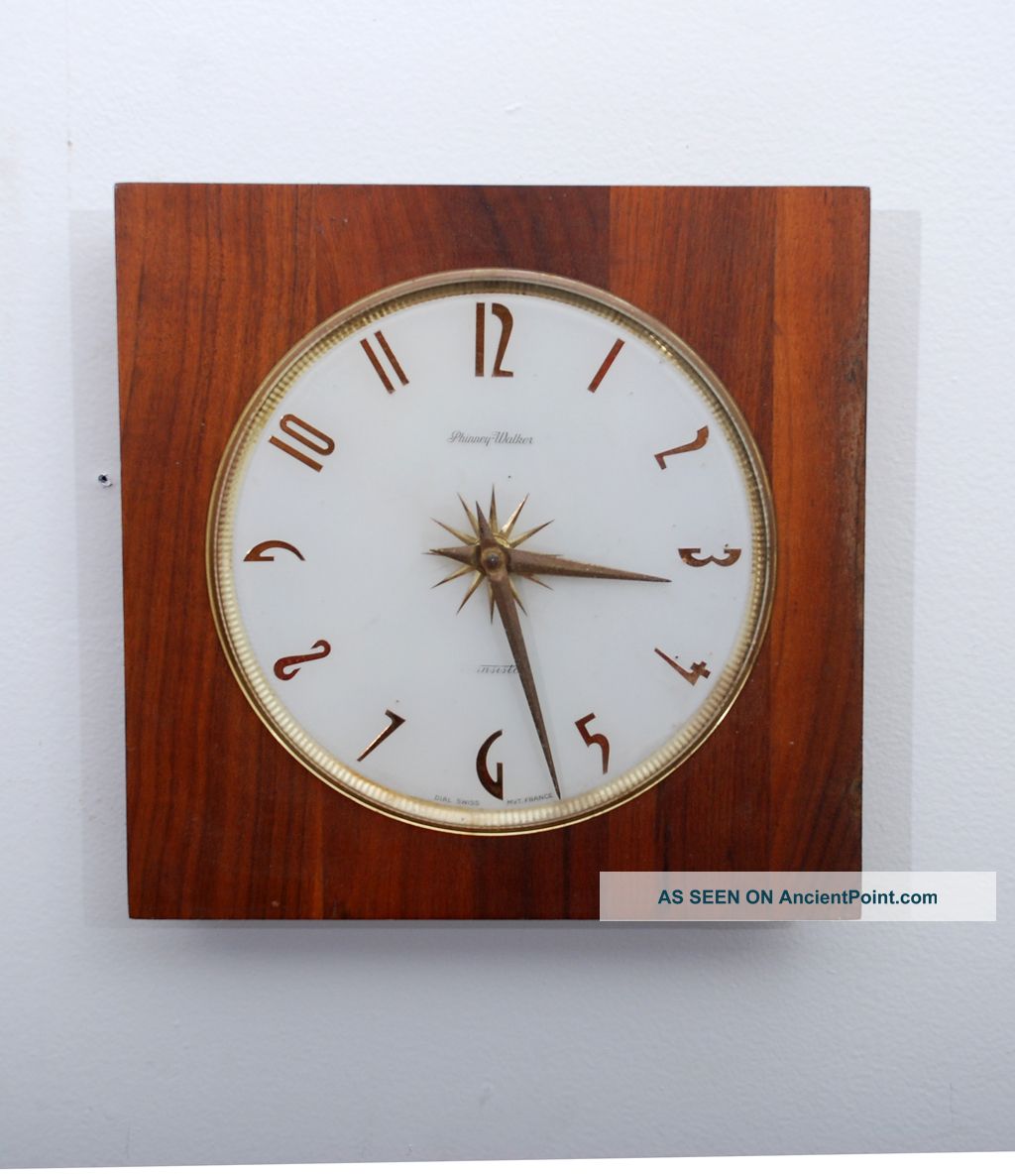 Phinney Walker Transistor Wall Clock Mid Century Mod Walnut Frame Swiss France Mid-Century Modernism photo