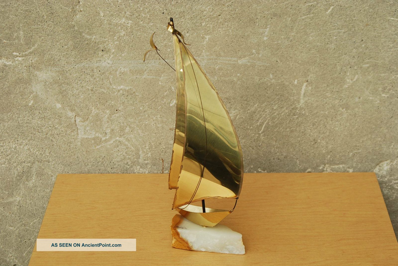 Vintae Brass Sailboat Desk Sculpture Granite Base 1982 Mid Century I Like Mikes Mid-Century Modernism photo