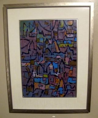 Mid Century Modern Abstract Oil On Paper Paul Klee Style photo