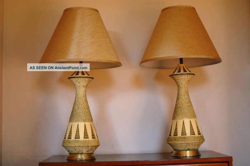 Pair Ceramic F.  A.  I.  P Pyramid Lamps Mid Century Modern Mid-Century Modernism photo