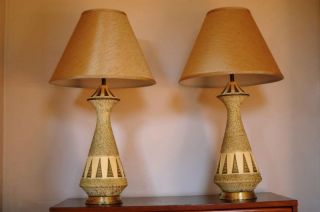 Pair Ceramic F.  A.  I.  P Pyramid Lamps Mid Century Modern photo