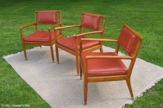 Set Of 3 Mid Century Danish Modern Arm Chairs Armchairs Burnt Orange Vinyl photo
