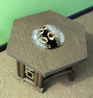 Mid Century Tiki Rattan Asian Enamel Side End Table photo