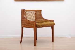 Studio Arm Chair Mid Century Modern Hand Weaved Cane Walnut Wood T R Initials photo