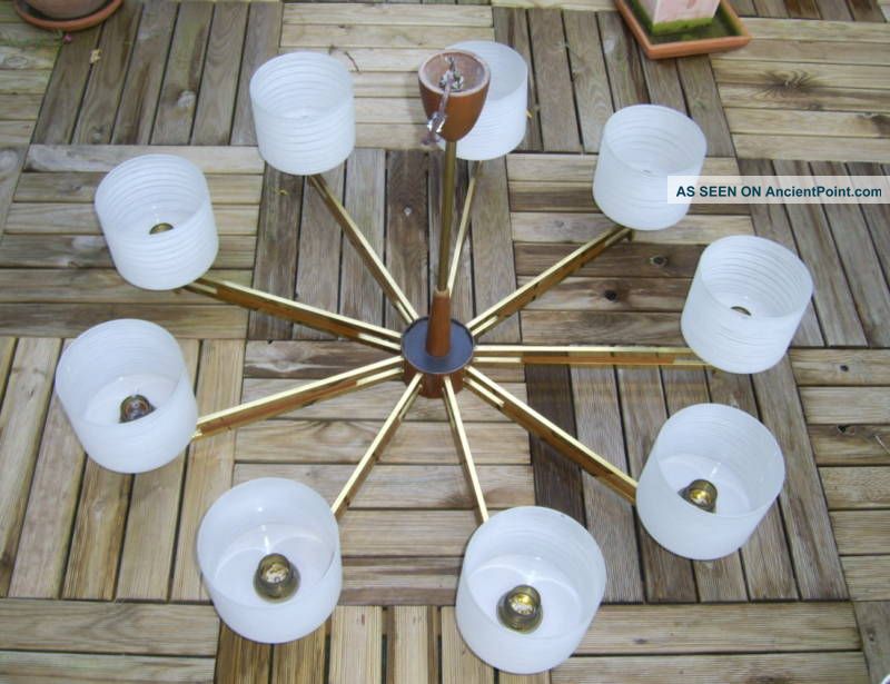 1960´s Spider Ceiling Lamp Brass & Teak 9 Arms 40 