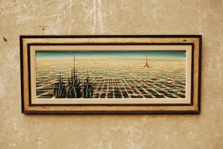 Paris Abstract Cityscape Raised Oil Mid Century Modern photo